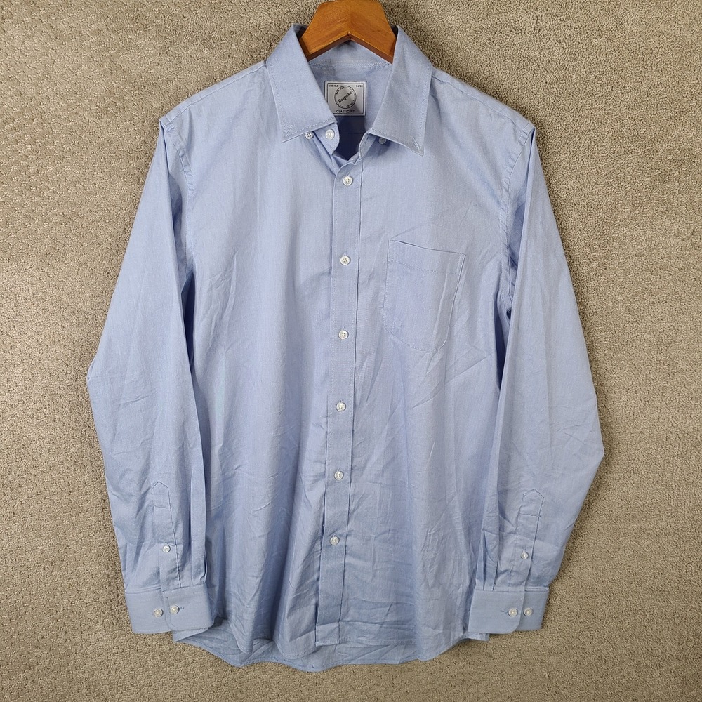 Bespoke‎ New York Shirt Mens 15 34/35 Blue Classic Fit Button Down Dress Stretch